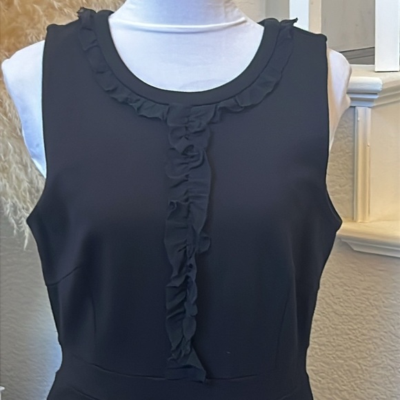 J. Crew Sheath Dress Ruffle Sleeveless Career Party Rayon Black Size 10 - Picture 2 of 7